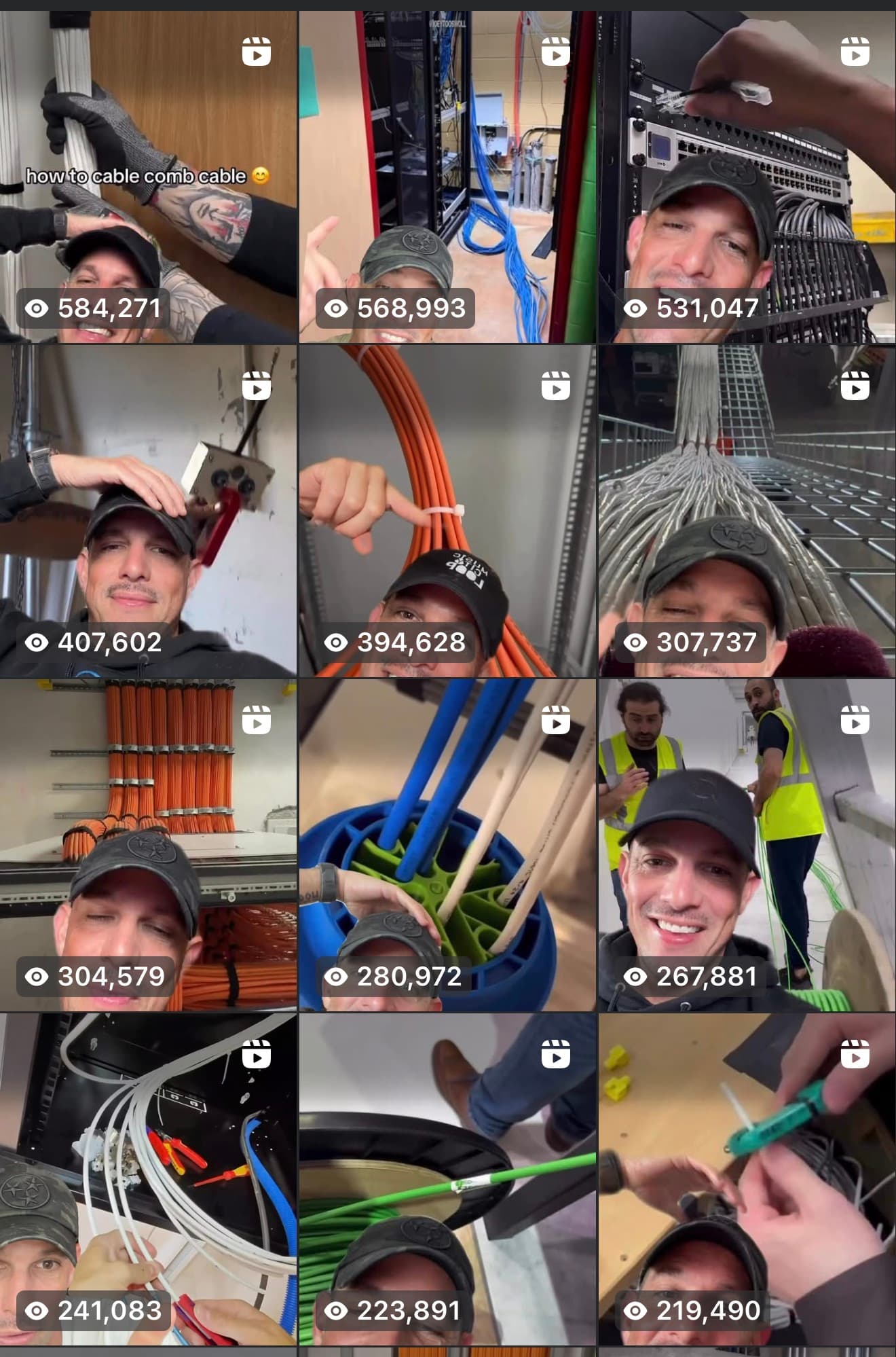 Low Voltage Nation top Facebook Reels, each between 219,000 and 584,000 views